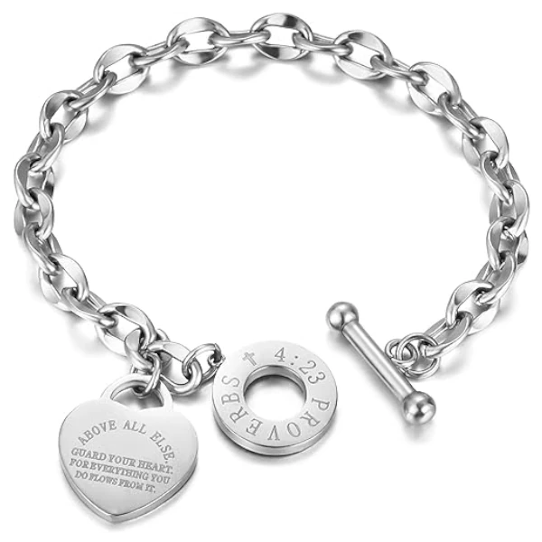 Emibele Pulsera de Acero Inoxidable, Pulsera de Cadena con Hebilla OT y Colgante Regalos para Mujer Emibele Pulsera de Acero Inoxidable, Pulsera de Cadena con Hebilla OT y Colgante